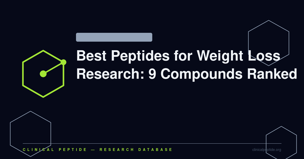 Abstract hexagonal molecule motif representing a ranked research overview of nine peptides studied for weight loss and metabolic regulation.
