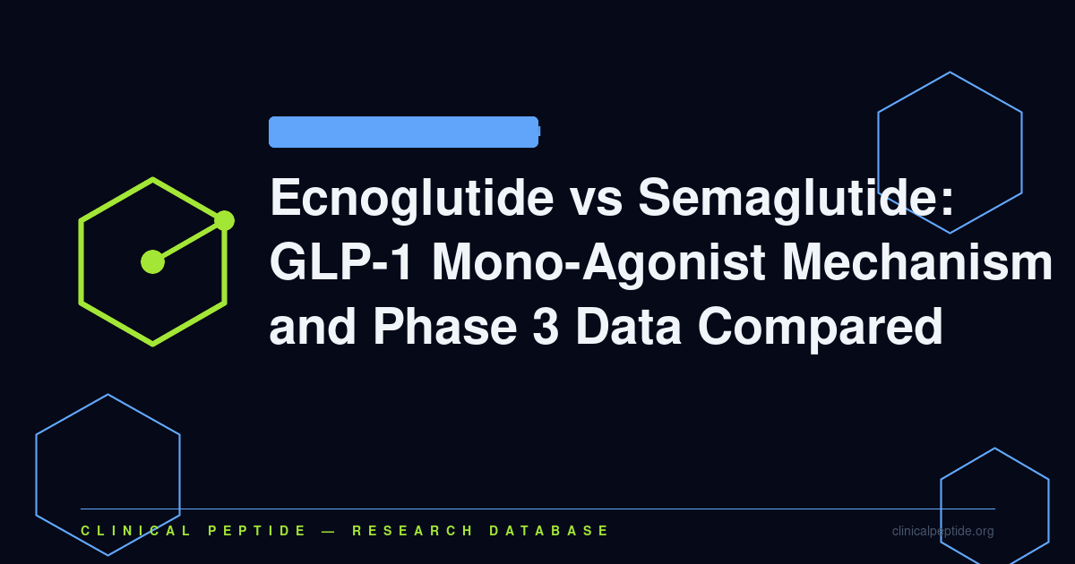 Abstract hexagonal molecule motif representing GLP-1 receptor agonist research comparing ecnoglutide and semaglutide.