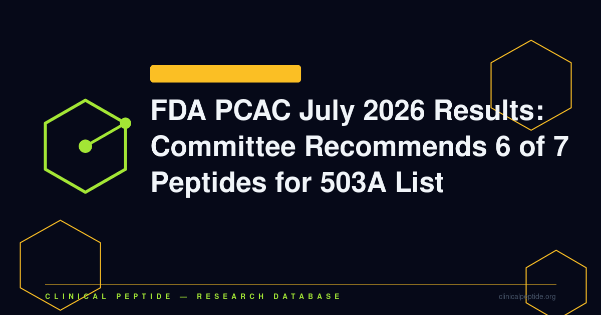 Abstract committee vote tally motif representing the FDA PCAC 2026 recommendations across seven peptide compounds.