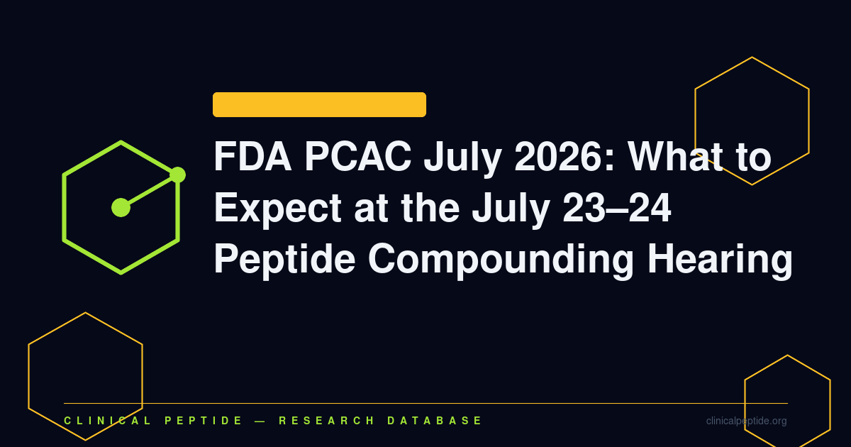 Abstract calendar and gavel motif representing the FDA Pharmacy Compounding Advisory Committee hearing on peptide 503A status.