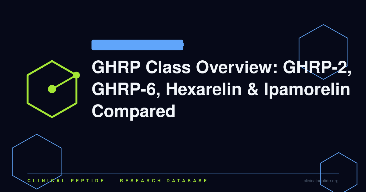 Abstract molecular cluster motif representing the comparison of four GHRP class peptides — GHRP-2, GHRP-6, hexarelin, and ipamorelin — and their GHS-R1a receptor selectivity profiles.