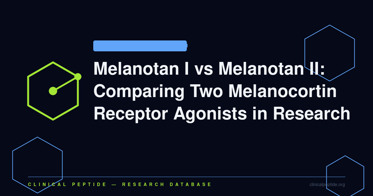 Abstract hexagonal molecule motif contrasting a selective melanocortin receptor peptide with a broader-spectrum receptor agonist.