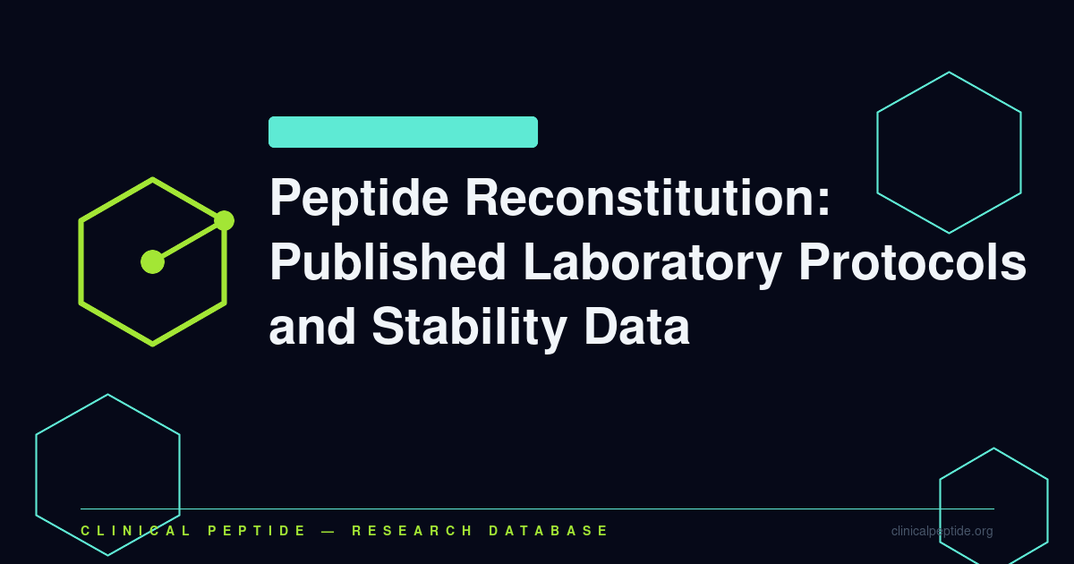 Abstract laboratory vial and molecular motif representing lyophilized peptide reconstitution and stability research.
