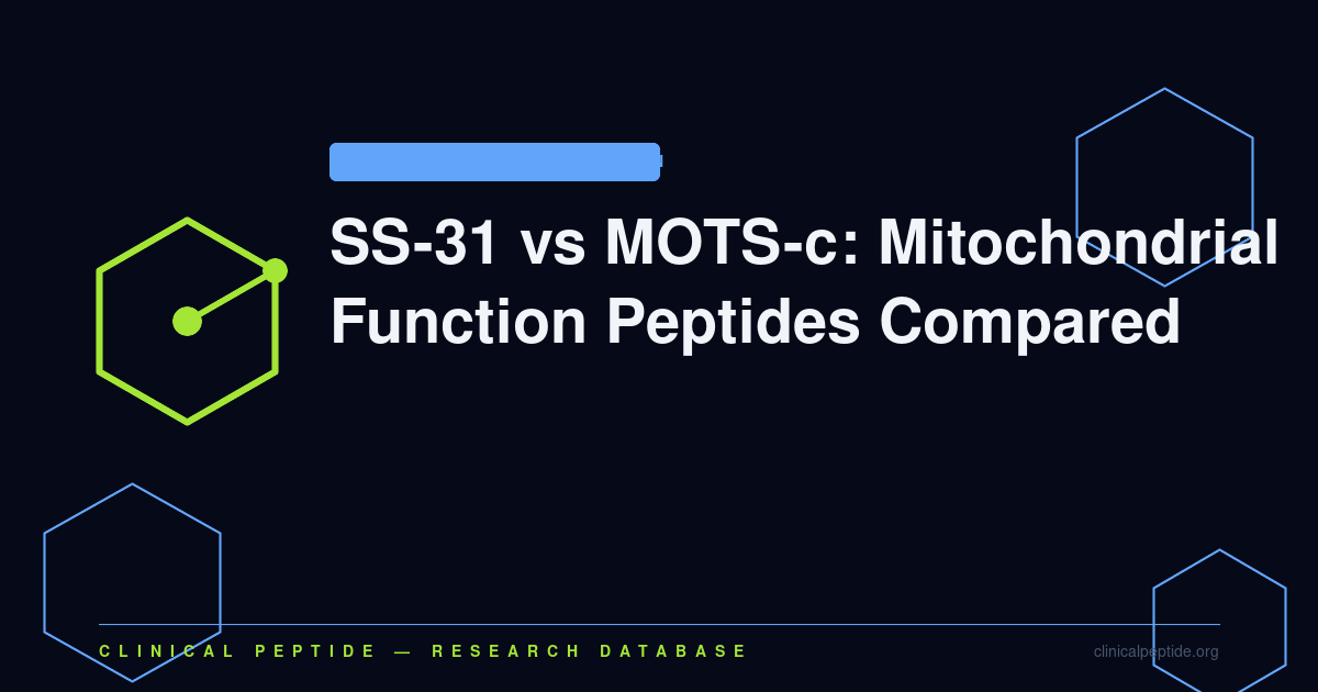 Abstract molecular diagram representing the comparison between SS-31 and MOTS-c mitochondrial peptide research.