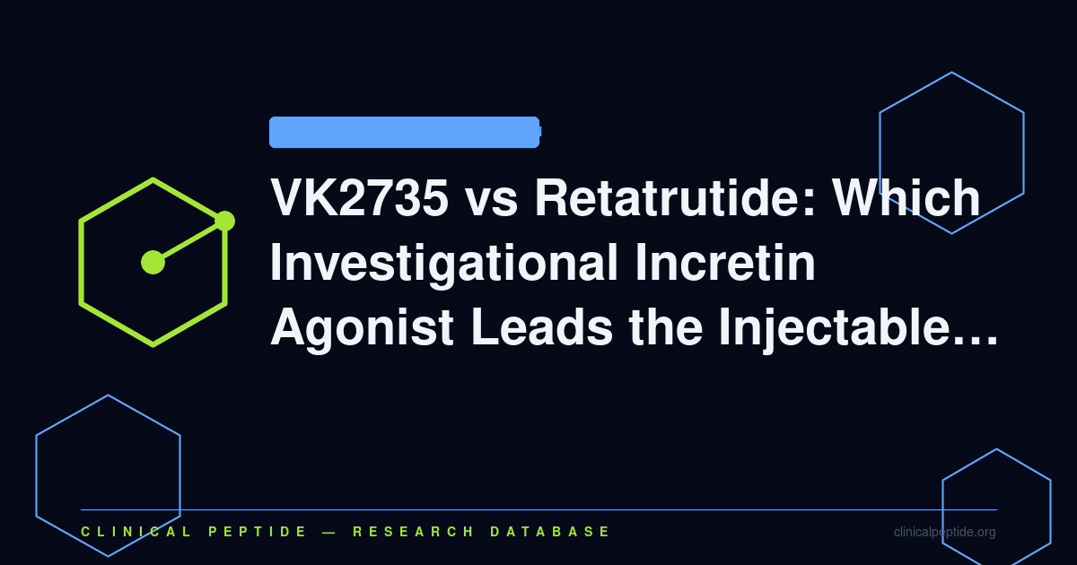 Abstract hexagonal molecule motif representing dual and triple incretin receptor agonism research comparing VK2735 and retatrutide.